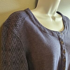 Blue Button-Up Knit Waffle Northcrest Top